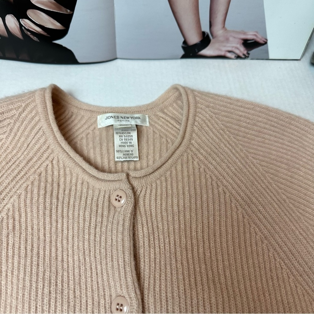 Jones New York Angora Lambswool Cardigan | Quiet Luxury Soft Minimalist Petite - Picture 8 of 10